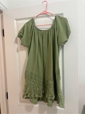 Free People Light Green Puff Sleeve Peasant Dress